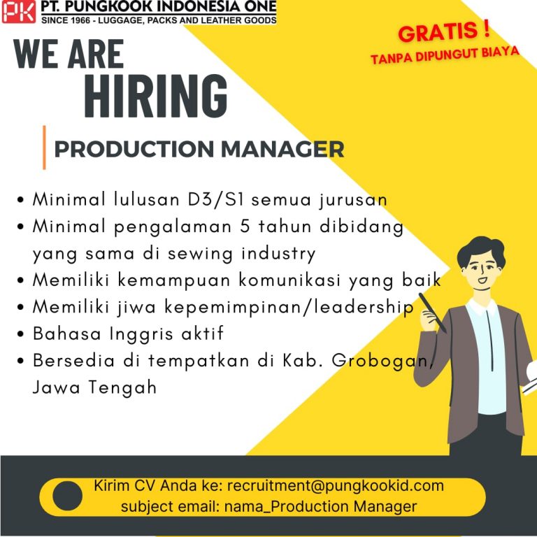 Lowongan Kerja Production Manager Di PT Pungkook Indonesia One