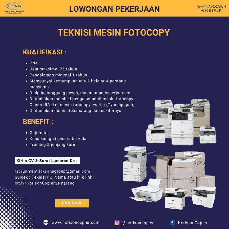 Lowongan Kerja Teknisi Mesin Fotocopy di Laksana Group Semarang