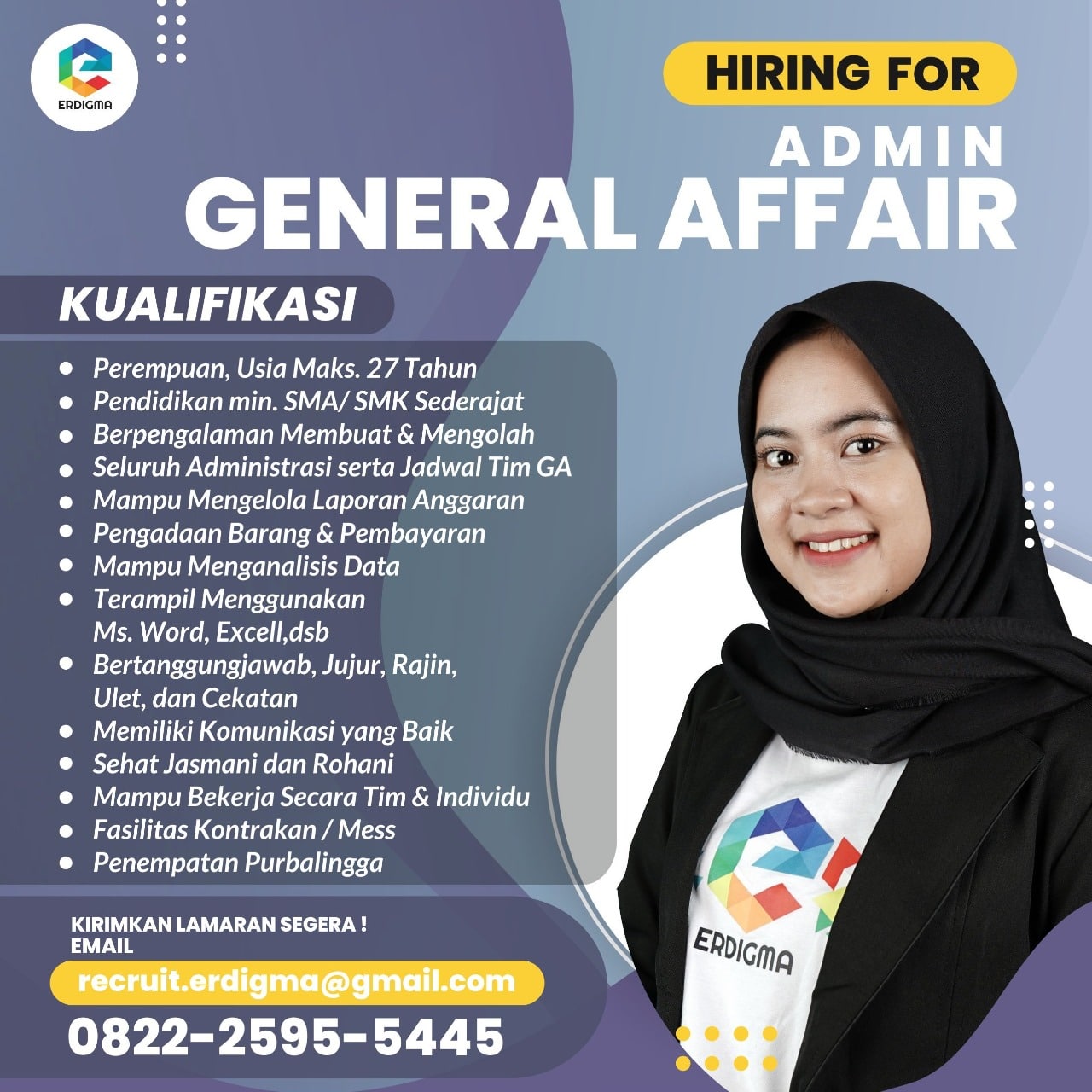 Admin General Affair di Erdigma Purbalingga