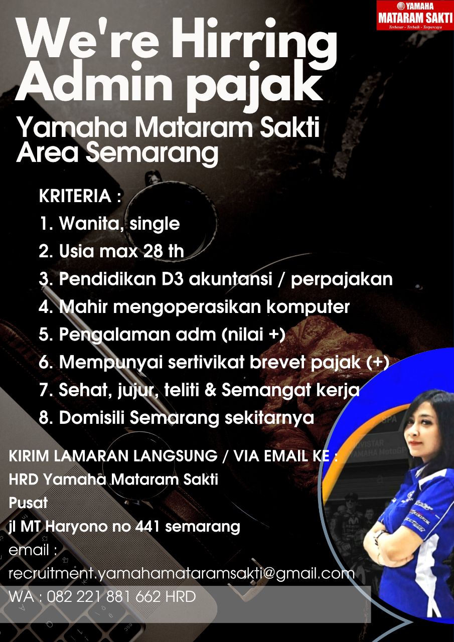 Lowongan Kerja Admin Pajak di Yamaha Mataram Sakti Area Semarang
