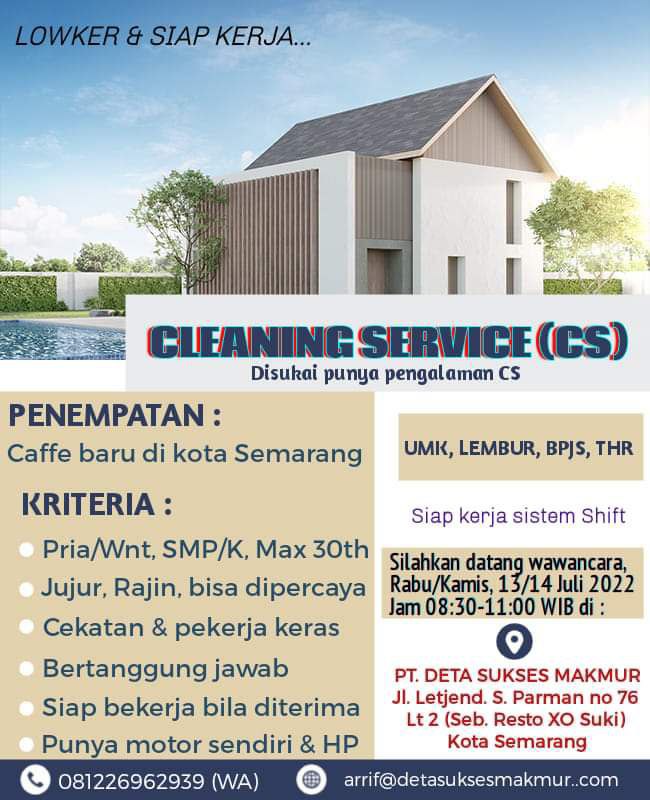 Lowongan Kerja Cleaning Service di PT Deta Sukses Makmur Semarang