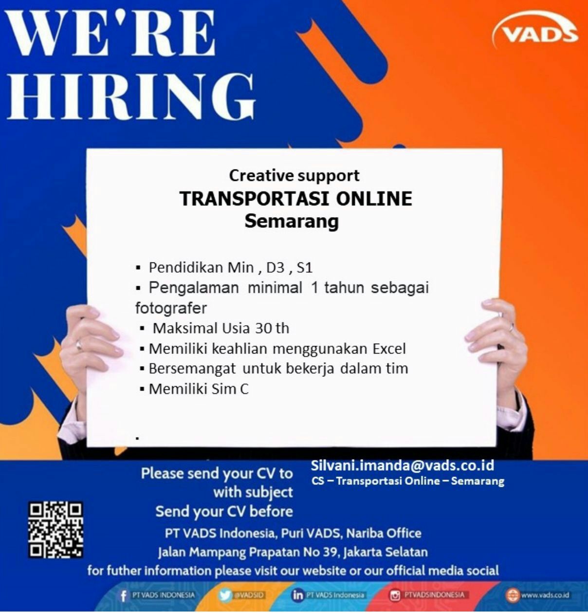 Lowongan Kerja Creative Support Transportasi Online di PT. VADS Semarang