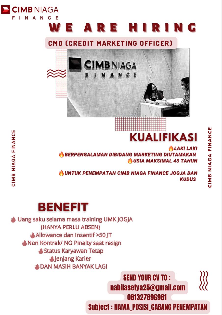 Lowongan Kerja Credit Marketing Officer (CMO) di Bank CIMB Niaga Kudus