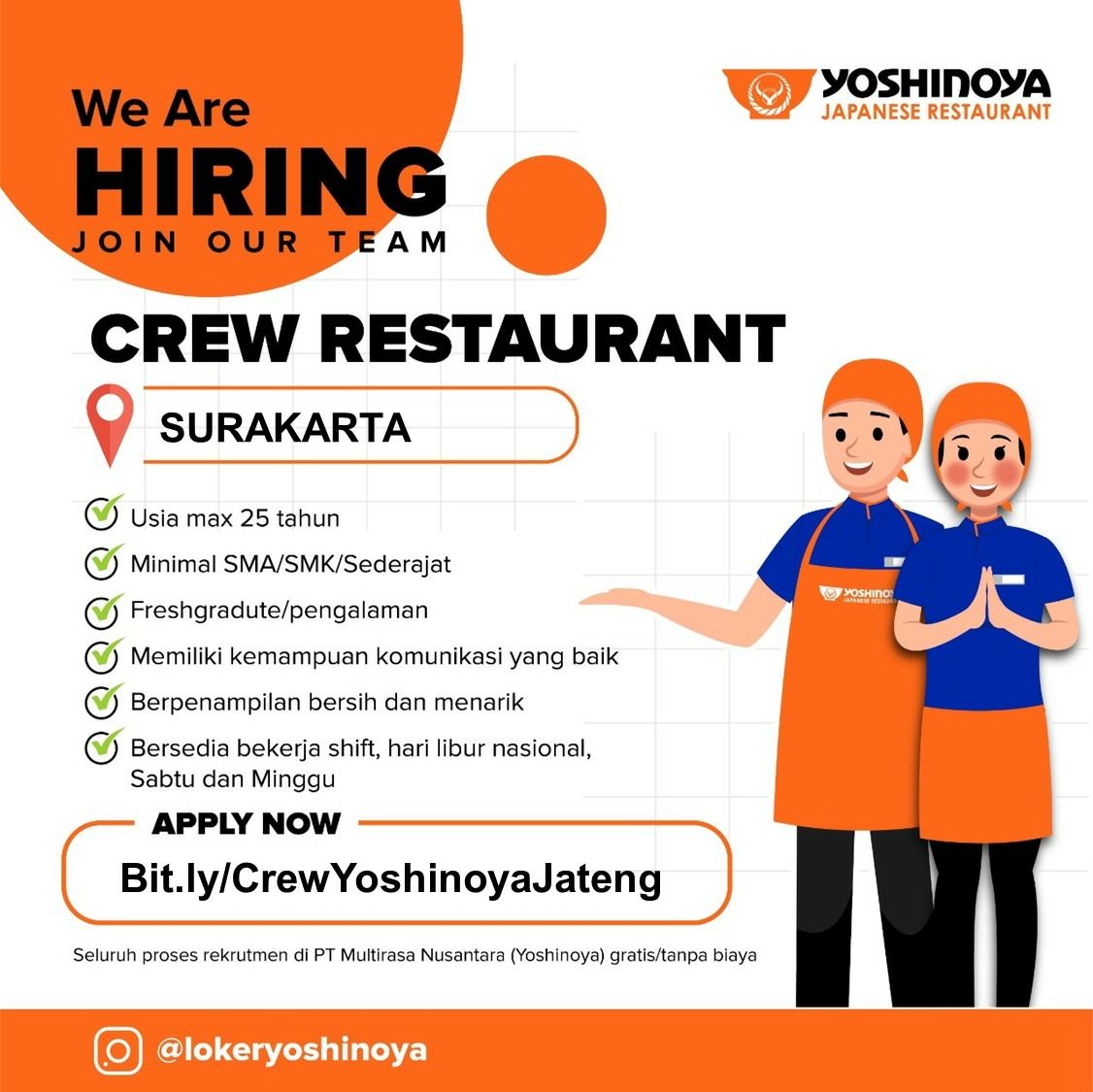 Lowongan Kerja Crew Restaurant di YOSHINOYA Surakarta