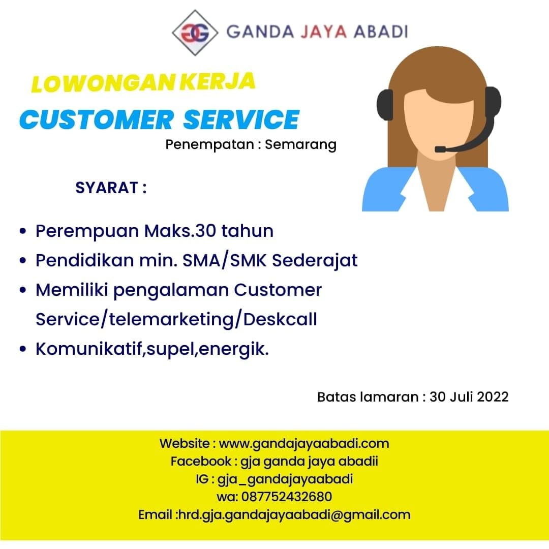 Lowongan Kerja Customer Service di Ganda Jaya Abadi Semarang