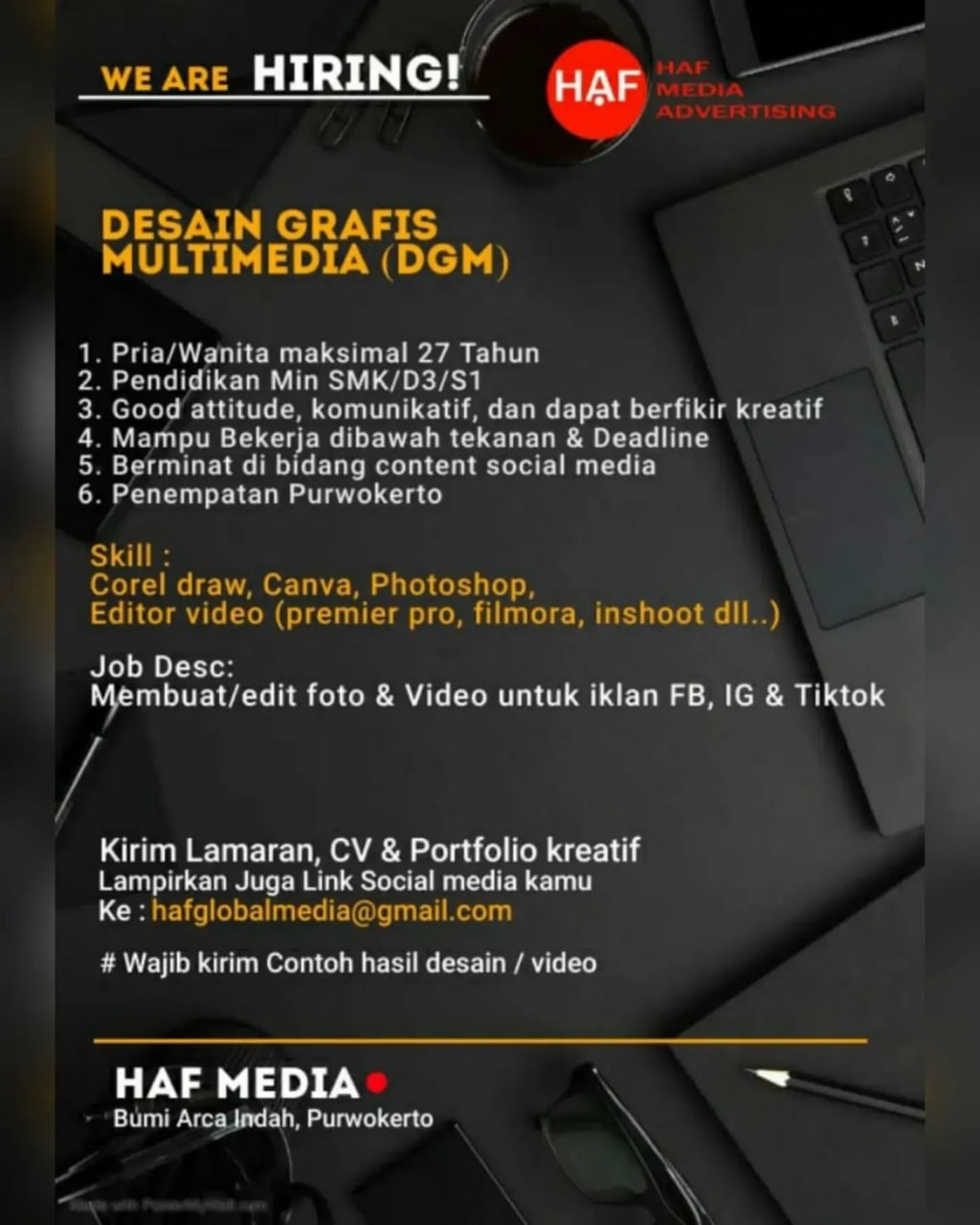 Lowongan Kerja Desain Grafis Multimedia di HAF Media Advertising Purwokerto