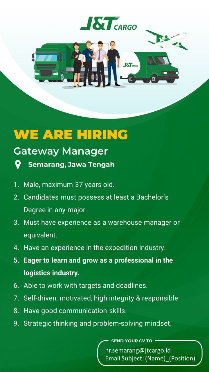 Lowongan Kerja Gateway Manager di J&T CARGO Semarang