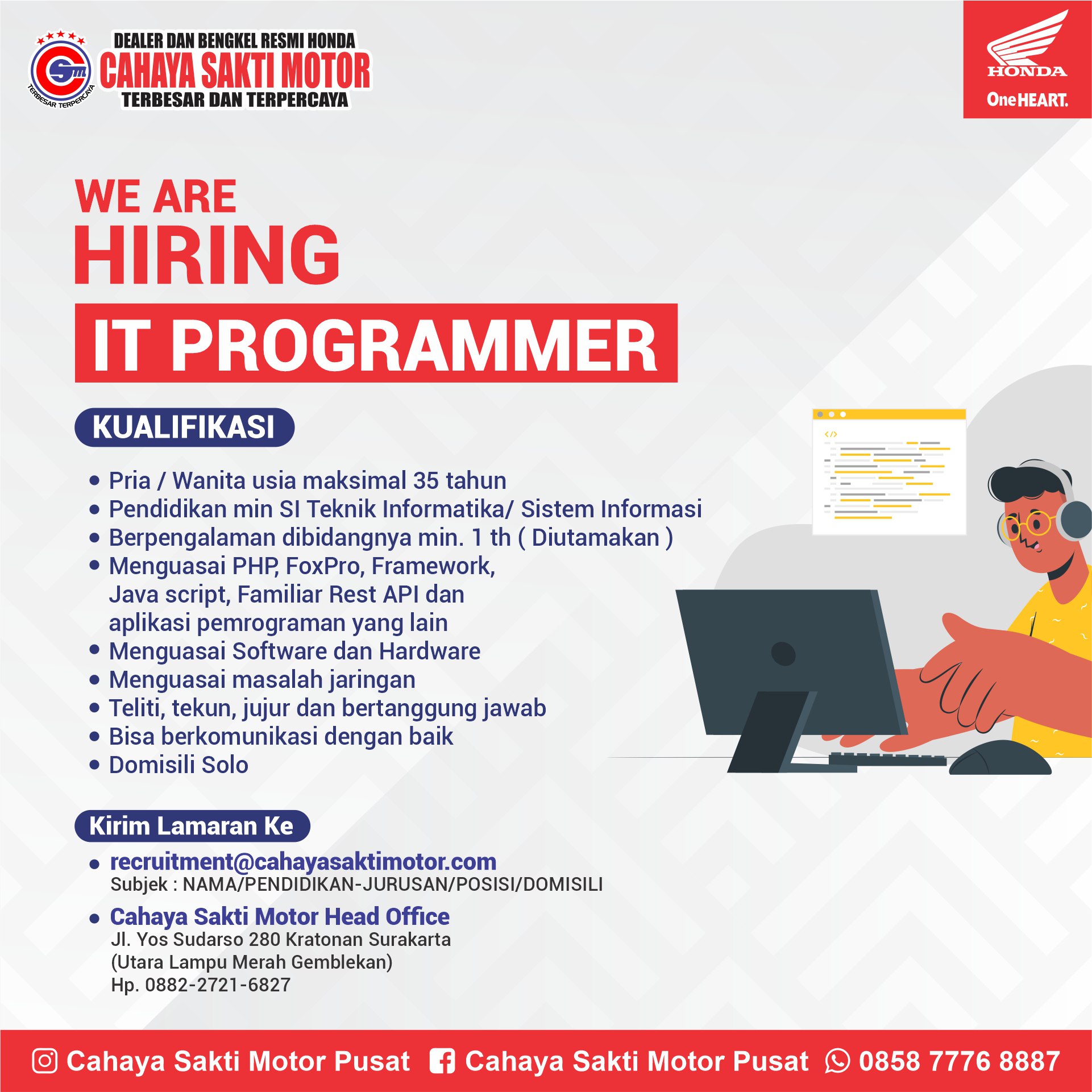 Lowongan Kerja IT Programmer di Cahaya Sakti Motor Solo