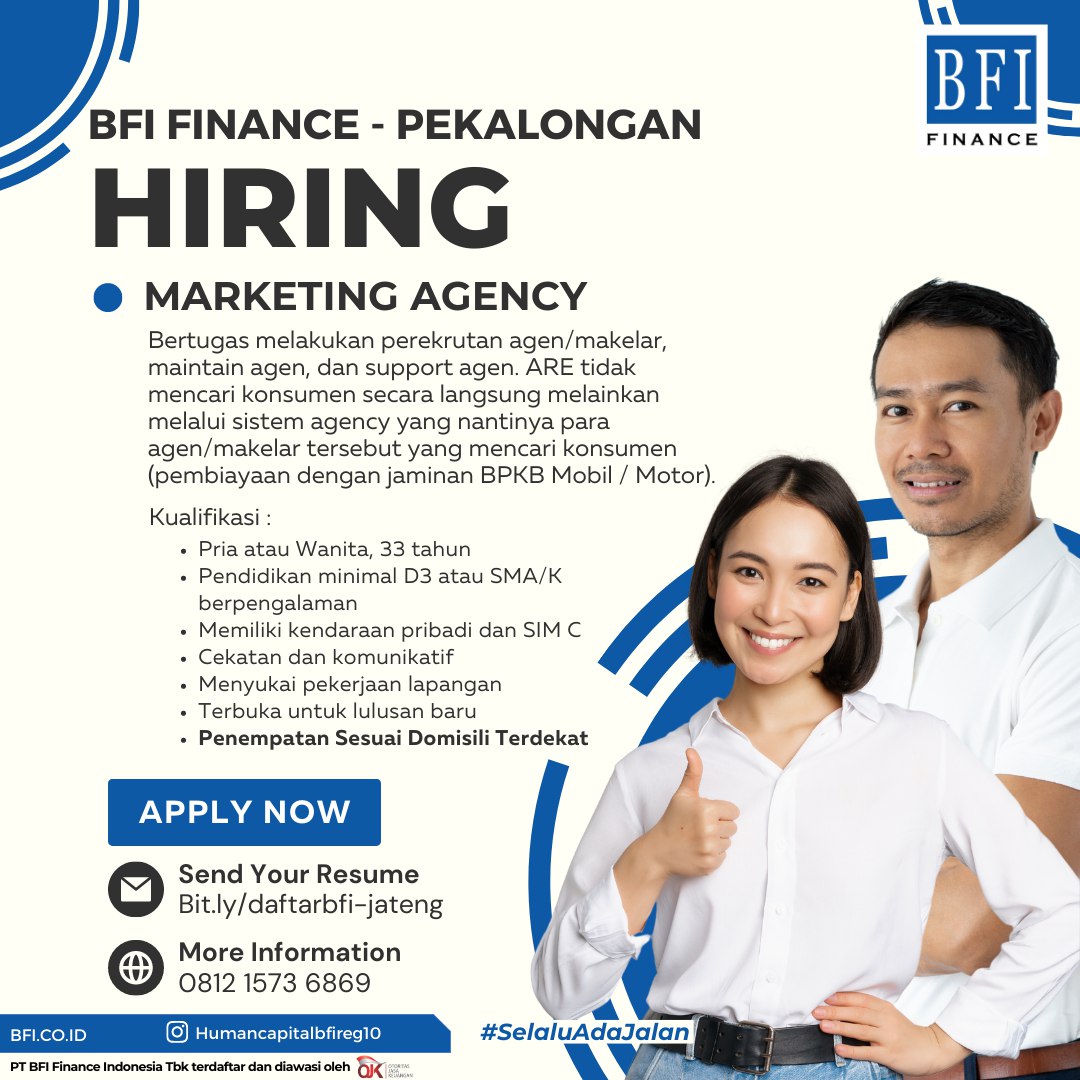 Lowongan Kerja Marketing Agency di BFI FINANCE Pekalongan