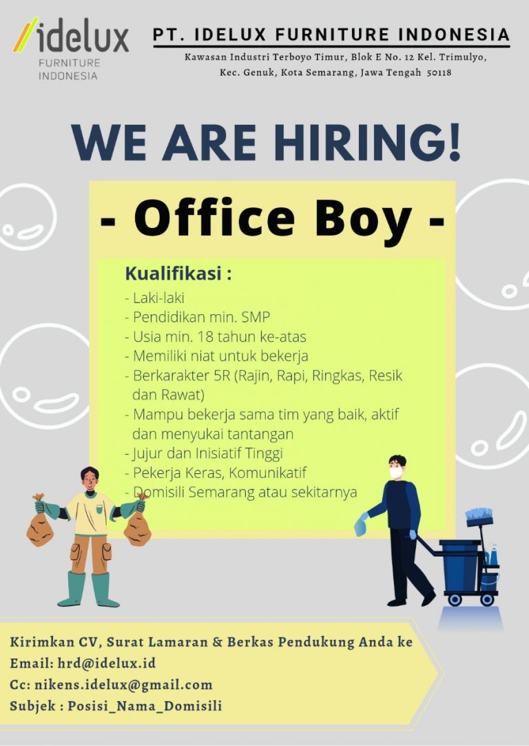 Lowongan Kerja Office Boy Di PT Idelux Furniture Indonesia - LokerJateng01