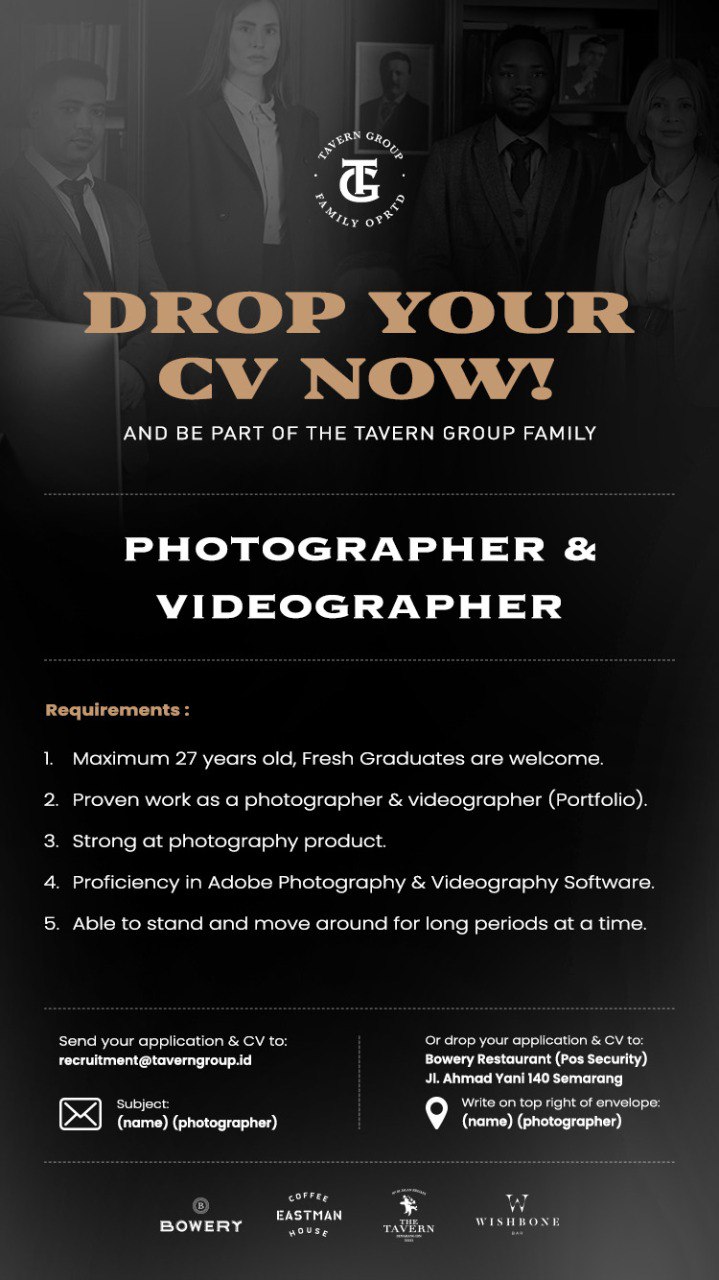 Lowongan Kerja Photographer & Videographer di The Tavern Group Family Semarang