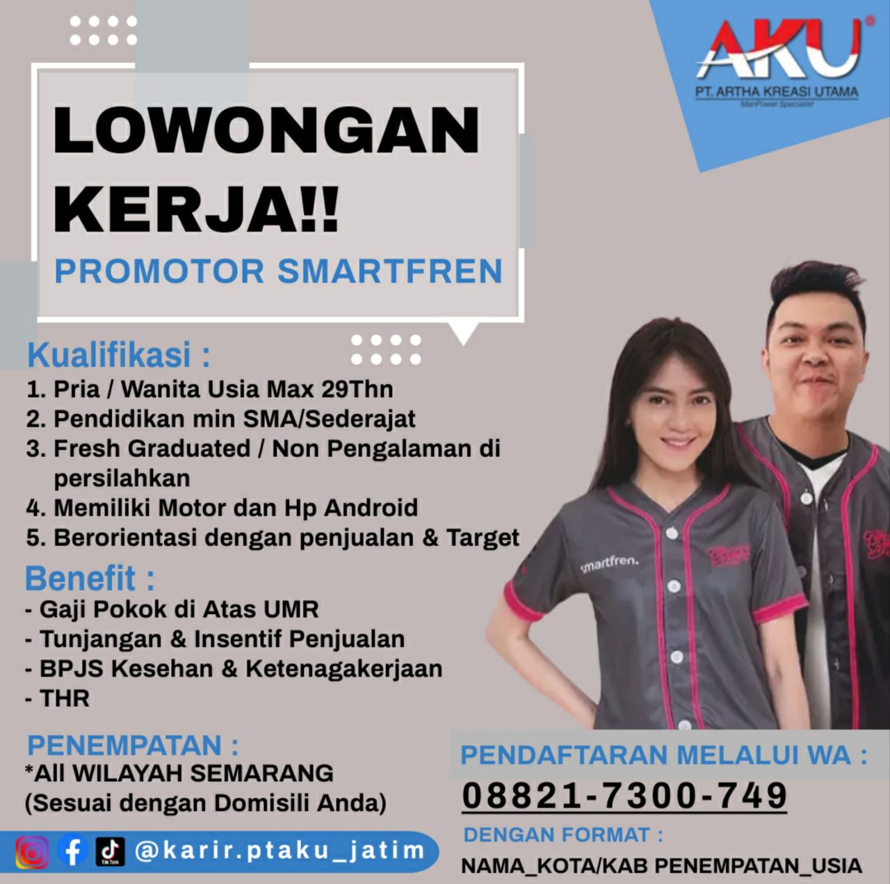 Lowongan Kerja Promotor Smartfren di PT Artha Kreasi Utama