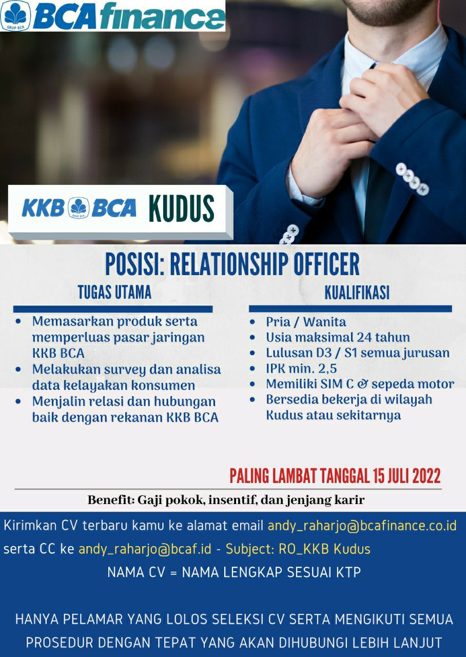 Lowongan Kerja Relation Officer di KKB Bank BCA Kudus