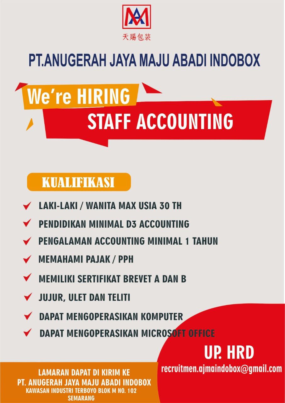 Lowongan Kerja Staff Accounting di PT. Anugerah Jaya Abadi Semarang