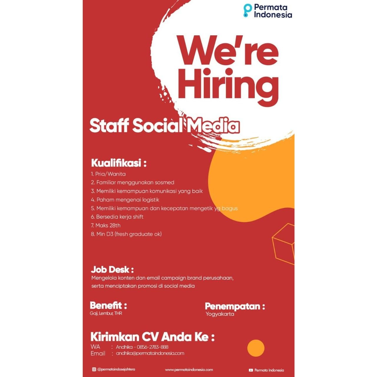 Lowongan Kerja Staff Social Media di Permata Indonesia Jogja