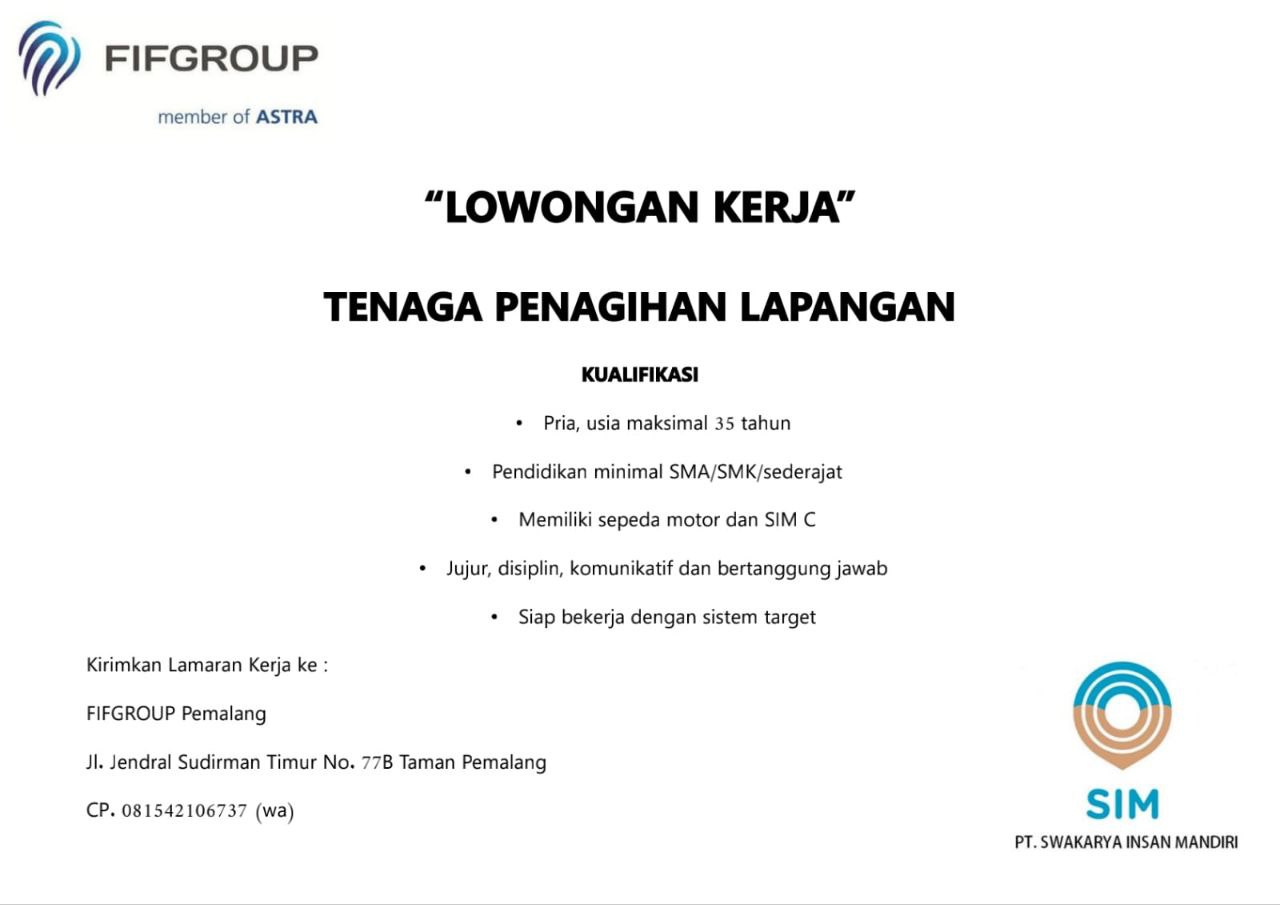 Lowongan Kerja Tenaga Penagihan Lapangan di FIF Group Pemalang