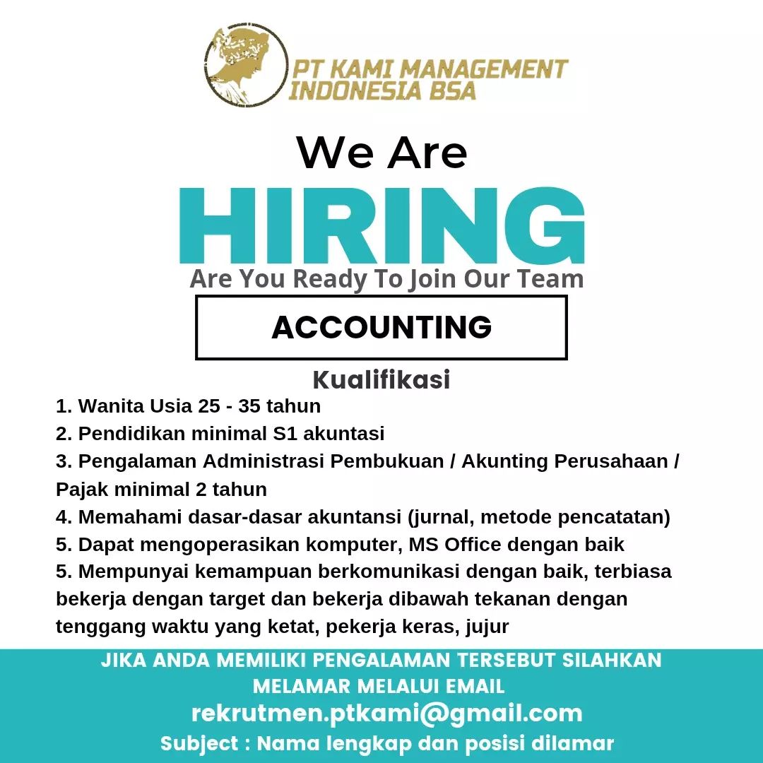 Lowongan Kerja Accounting Staff di PT. Kami Management Indonesia Semarang