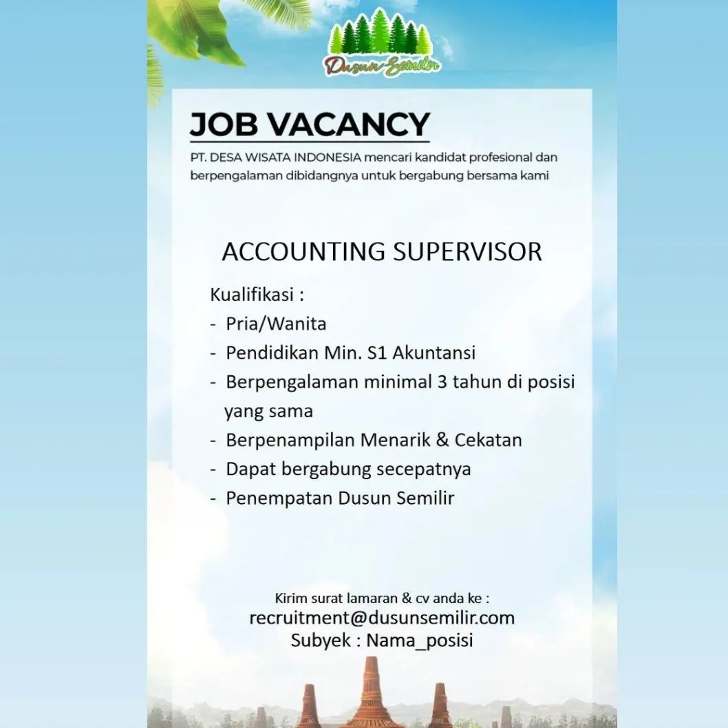 Lowongan Kerja Accounting Supervisor di PT. Desa Wisata Indonesia Semarang