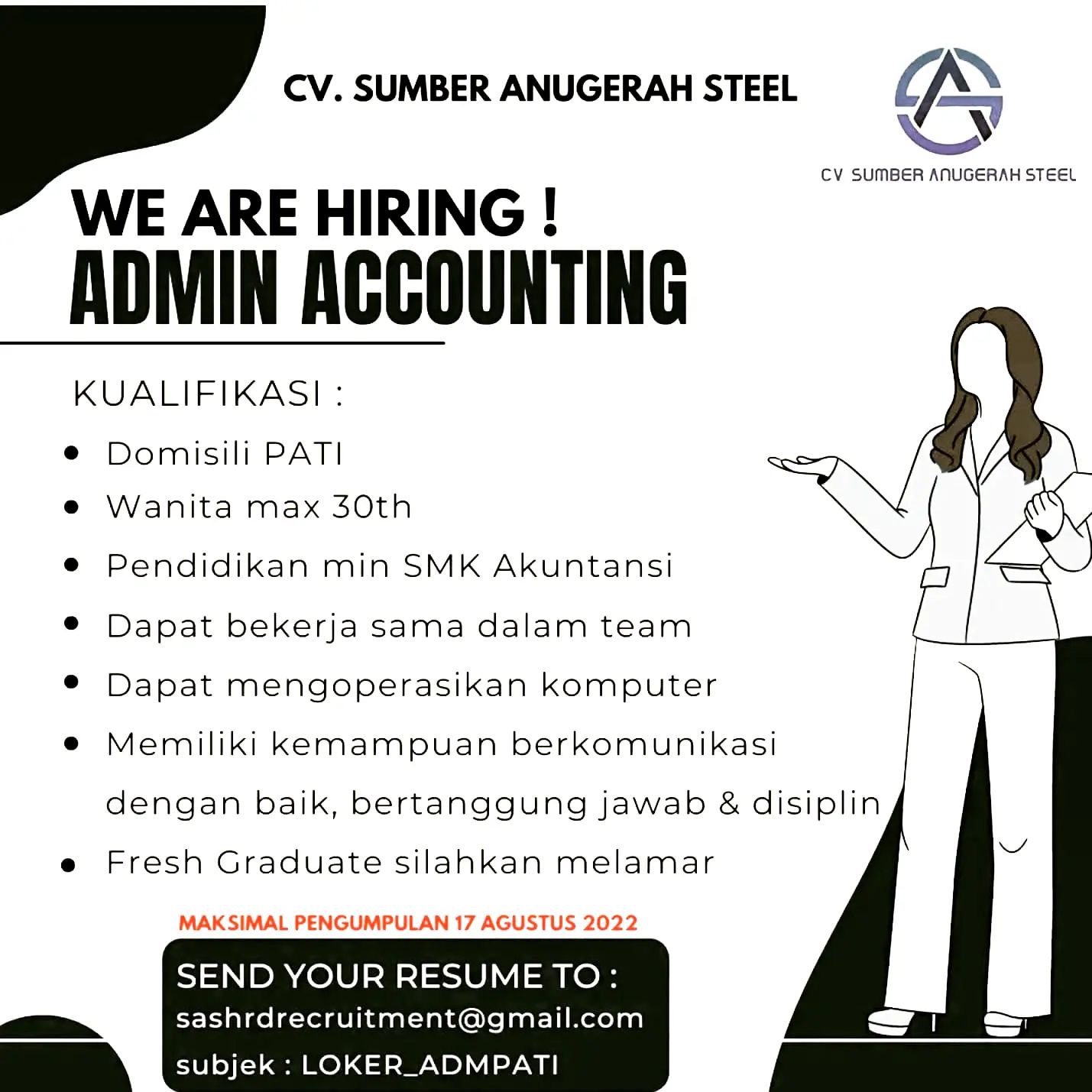 Lowongan Kerja Admin Accounting di CV. Sumber Anugerah Steel Pati