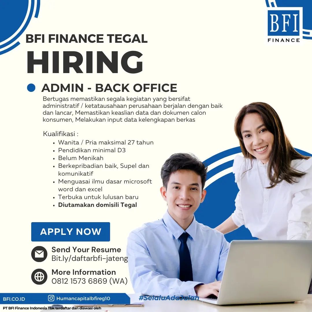 Lowongan Kerja Admin Back Office di BFI Finance Tegal