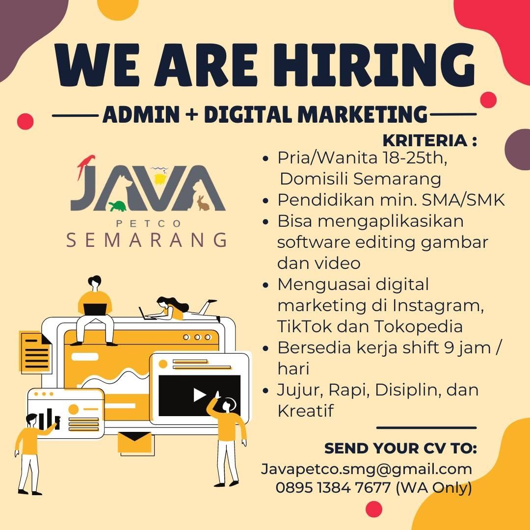 Lowongan Kerja Admin & Digital Marketing di Java Petco Semarang