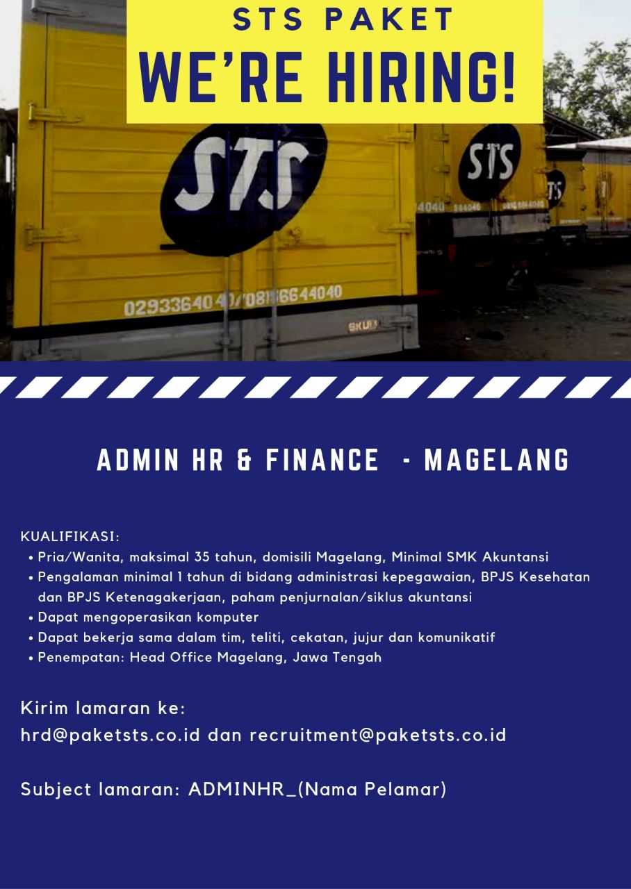Lowongan Kerja Admin HR & Finance di Paket STS Magelang