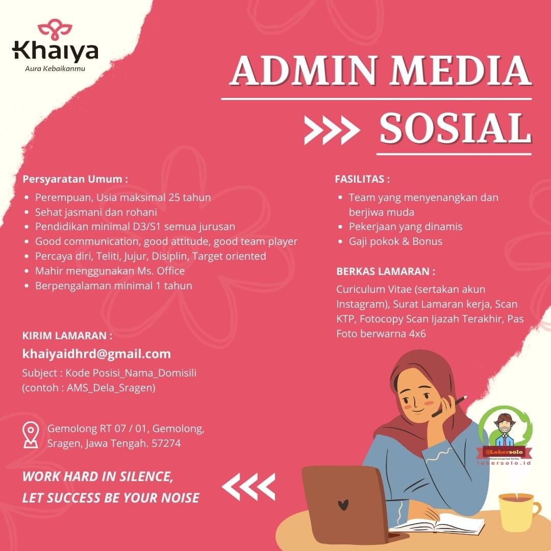 Lowongan Kerja Admin Media Sosial di Khaiya Sragen
