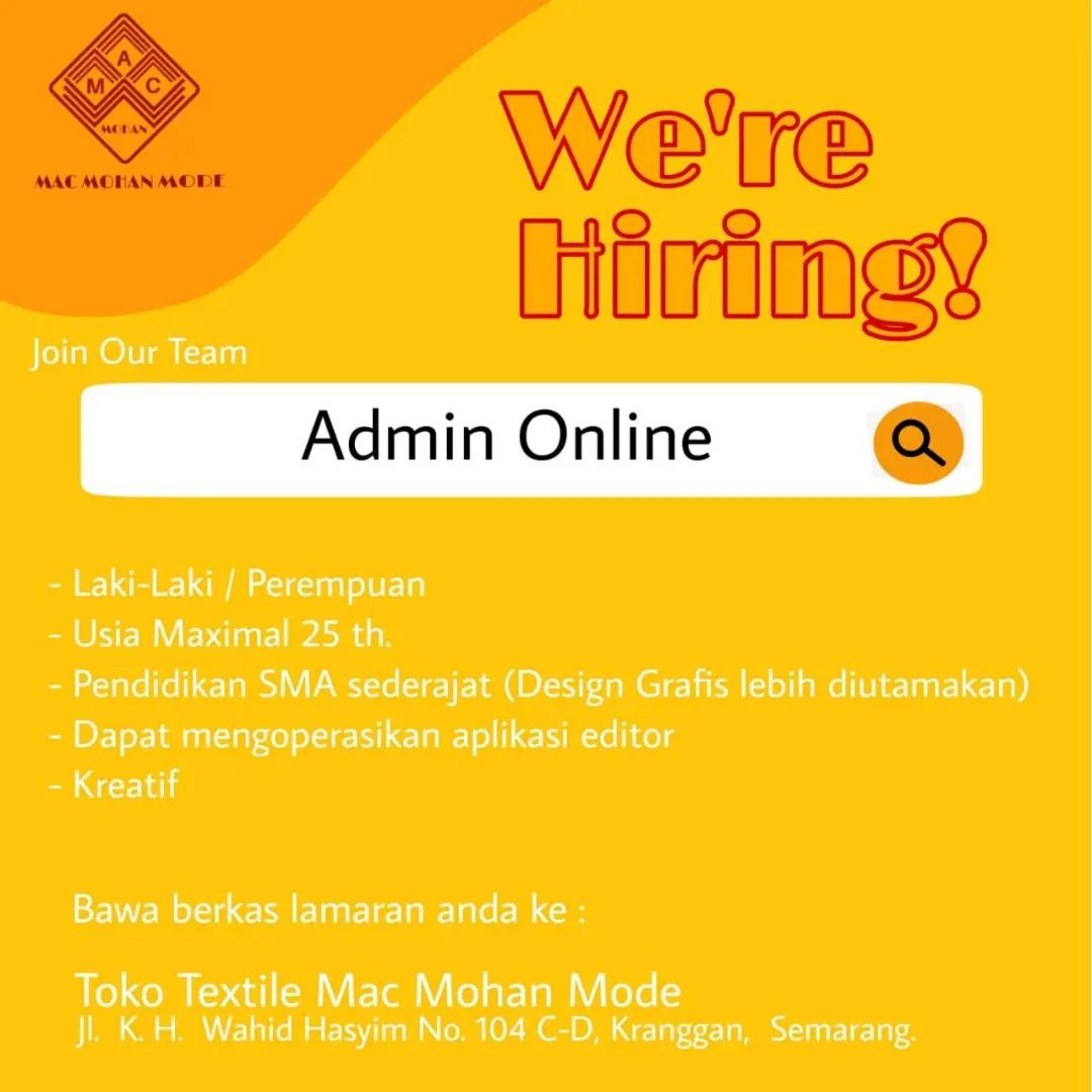 Lowongan Kerja Admin Online di MAC MOHAN Mode Semarang