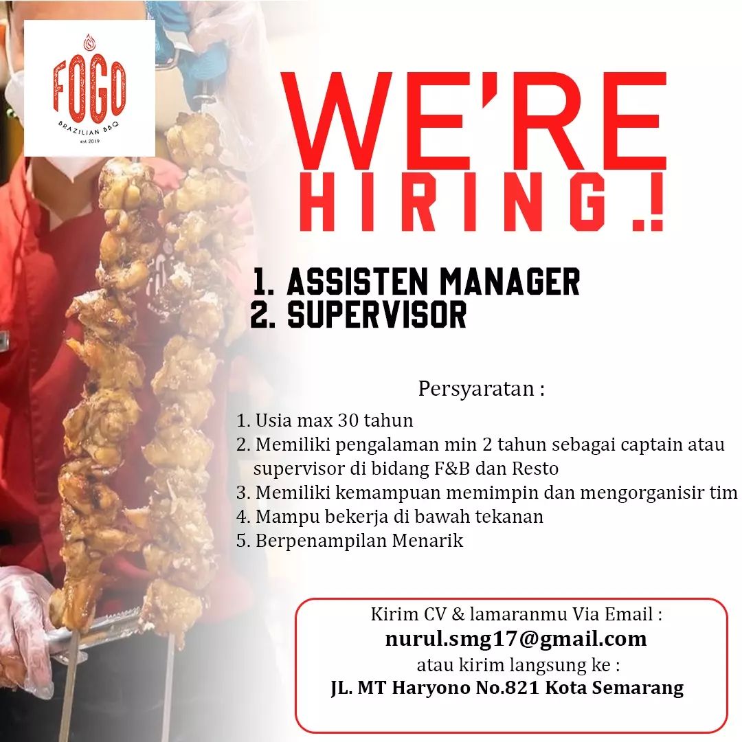 Lowongan Kerja Assisten Manager & Supervisor di Fogo Semarang