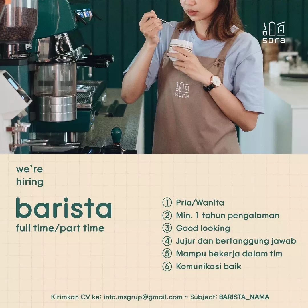 Lowongan Kerja Barista Full Time Part Time di Sora Cafe Semarang