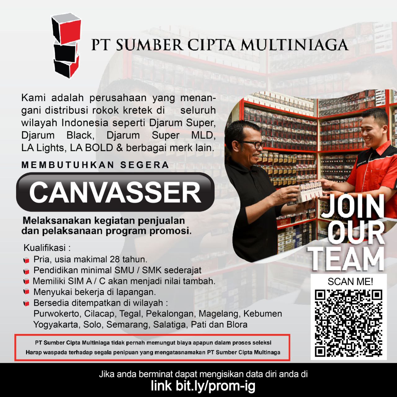 Lowongan Kerja Canvasser di PT. Sumber Cipta Multiniaga Area Jawa Tengah