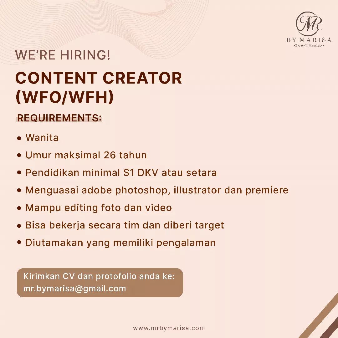 Lowongan Kerja Content Creator (WFO WFH) di By Marisa Semarang