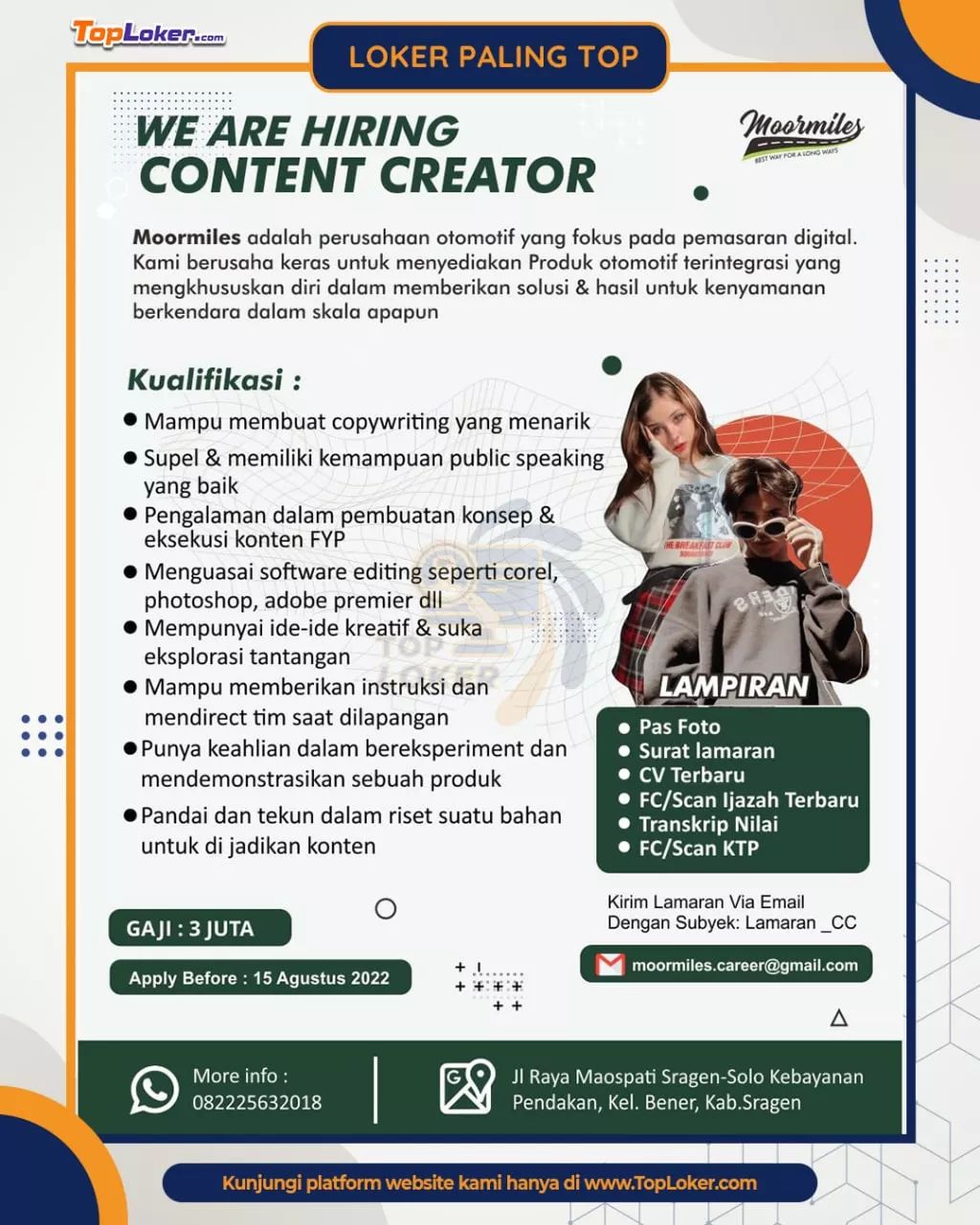 Lowongan Kerja Content Creator di Moormiles Sragen