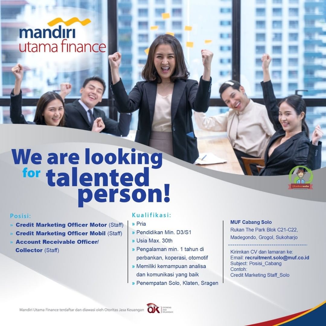 Lowongan Kerja Credit Marketing Staff di Bank Mandiri Utama Finance Sukoharjo