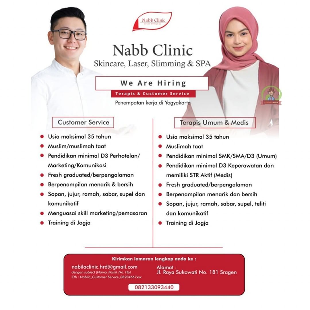 Lowongan Kerja Customer Service & Terapis di Nabb Clinic Jogja