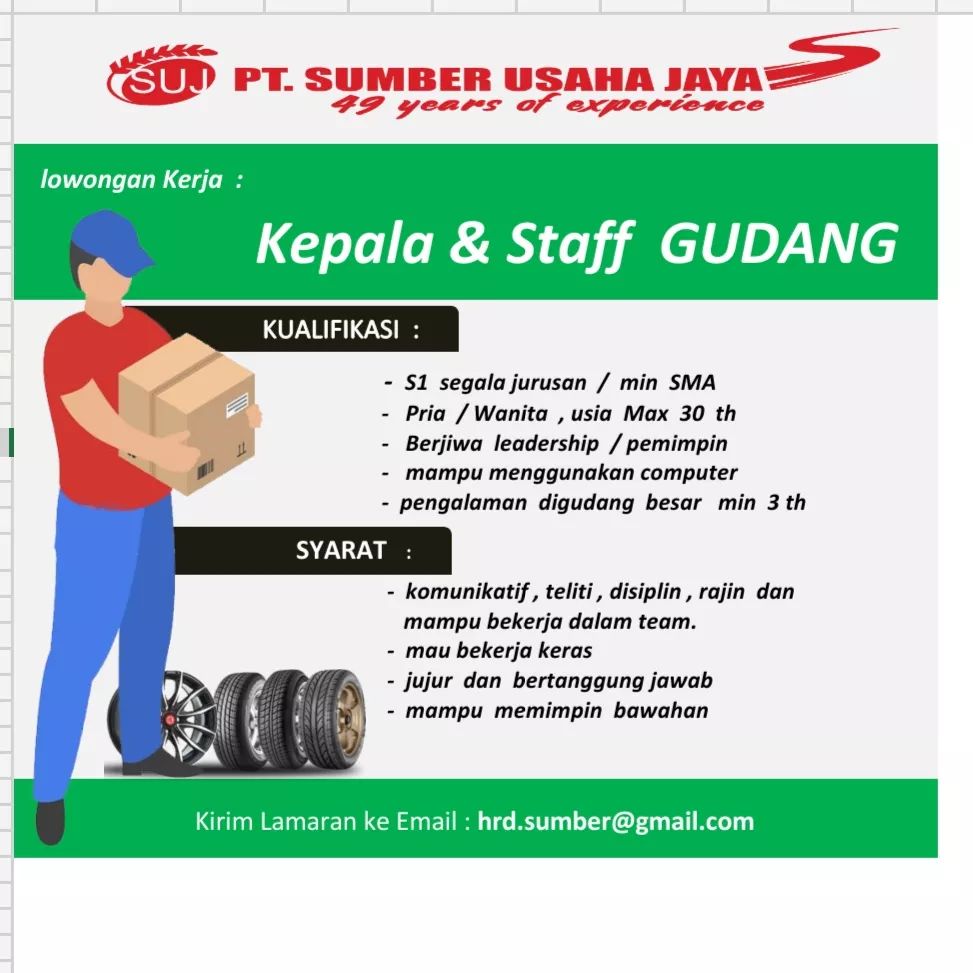 Lowongan Kerja Kepala & Staff Gudang di PT. Sumber Usaha Jaya Semarang