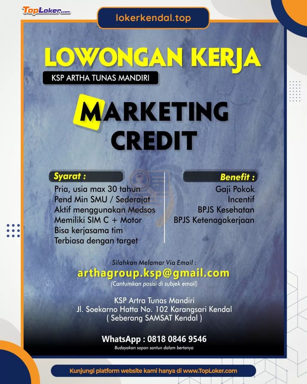 Lowongan Kerja Marketing Credit di KSP Artha Tunas Mandiri Kendal