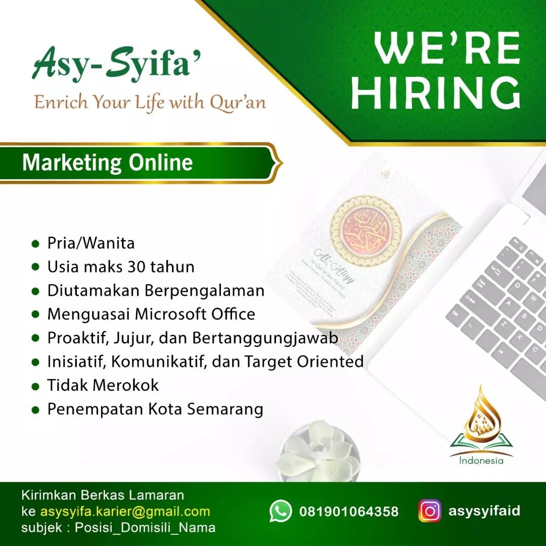 Lowongan Kerja Marketing Online di Asy-Syifa' Semarang