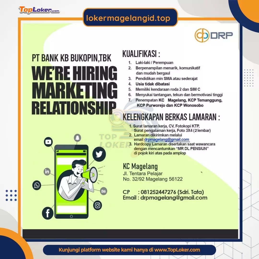 Lowongan Kerja Marketing Relationship di PT. Bank KB Bukopin Magelang