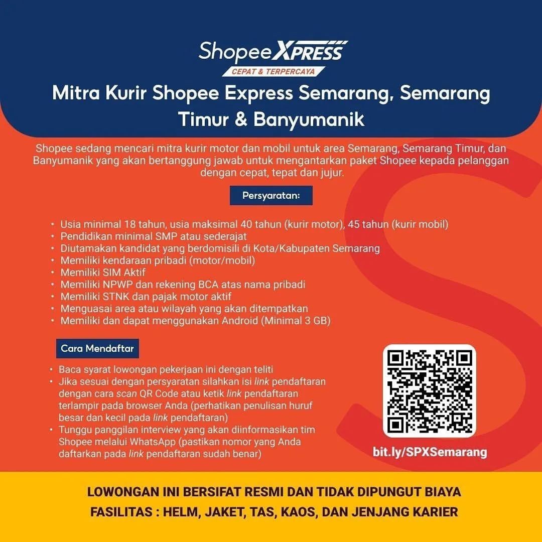 Lowongan Kerja Mitra Kurir di Shopee Express Semarang