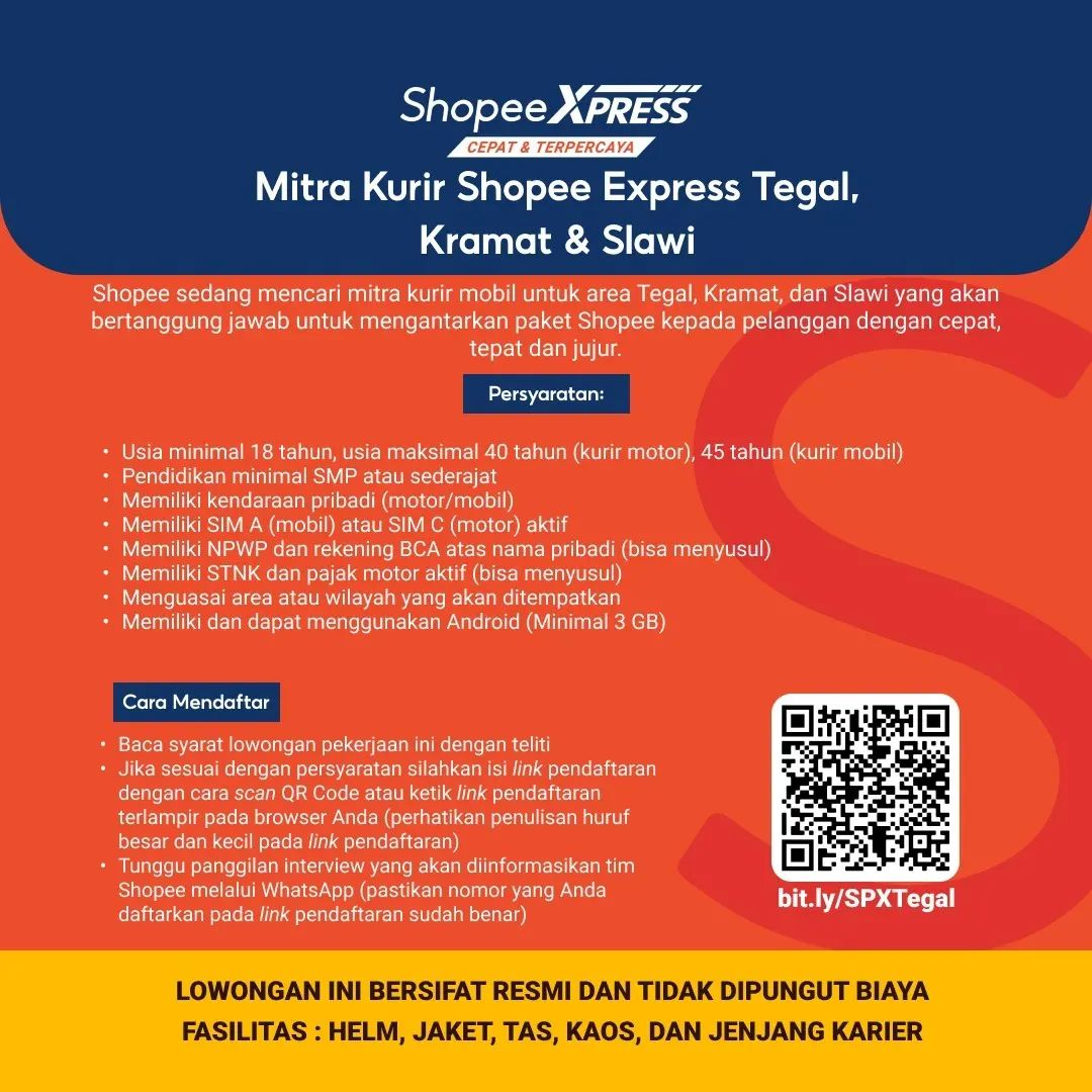 Lowongan Kerja Mitra Kurir di Shopee XPRESS Tegal