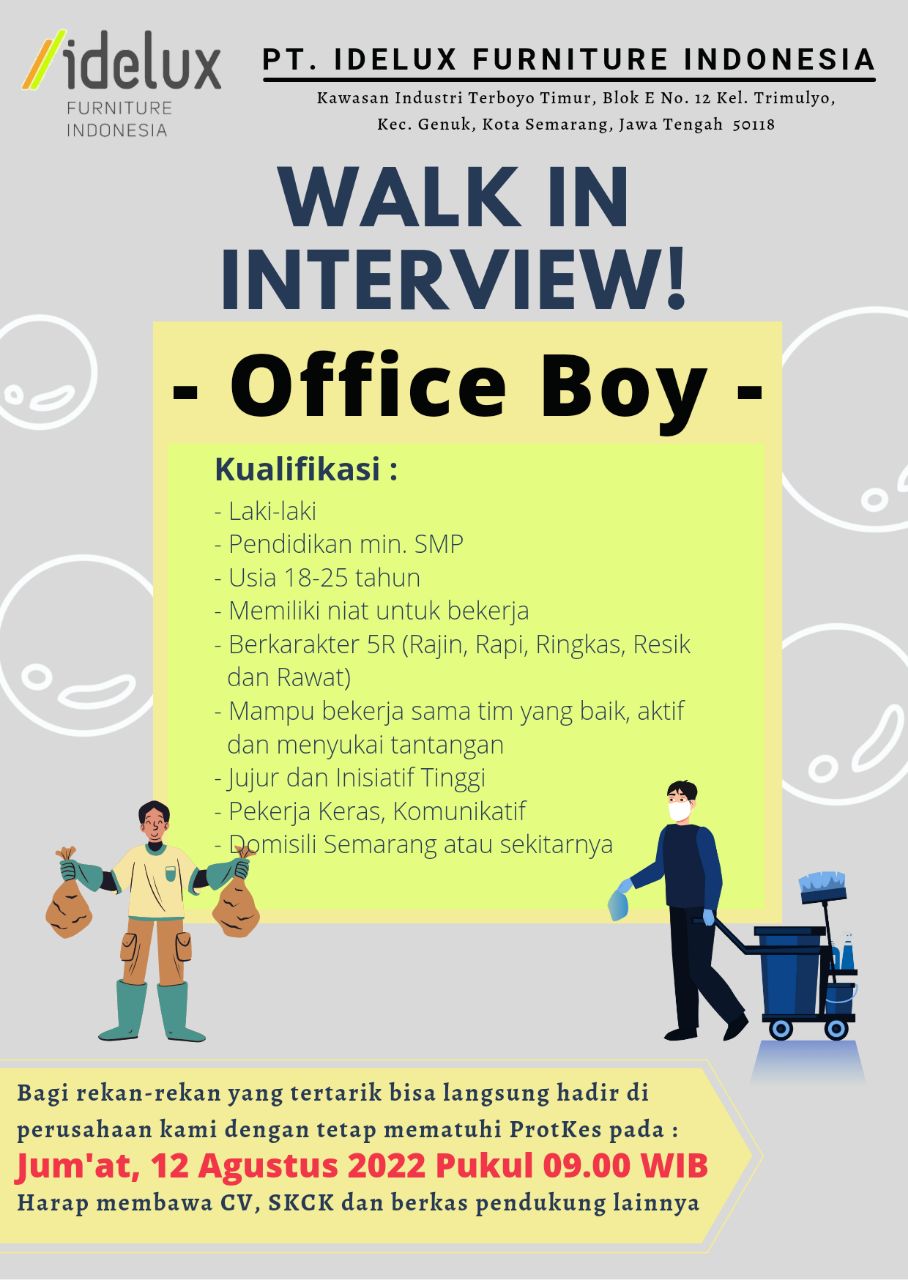 Lowongan Kerja Office Boy (OB) di PT. Idelux Furniture Indonesia Semarang