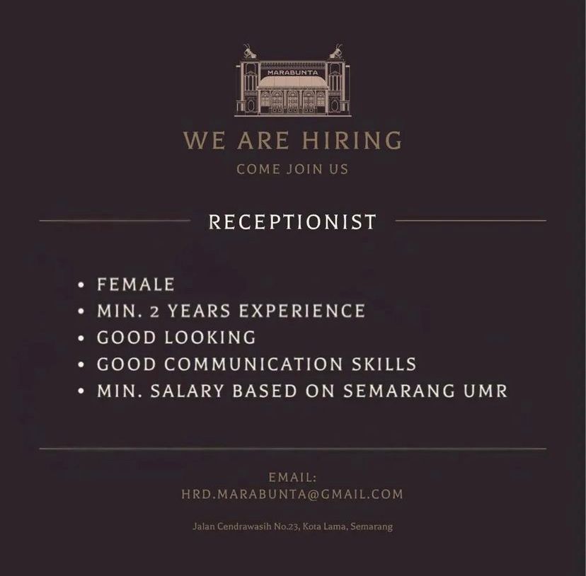 Lowongan Kerja Receptionist di MARABUNTA Cafe Semarang