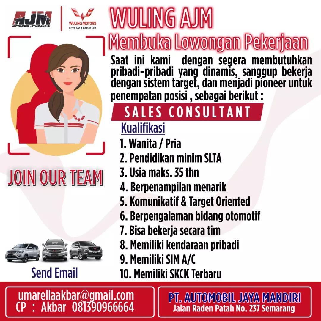 Lowongan Kerja Sales Consultant di Wuling AJM Semarang