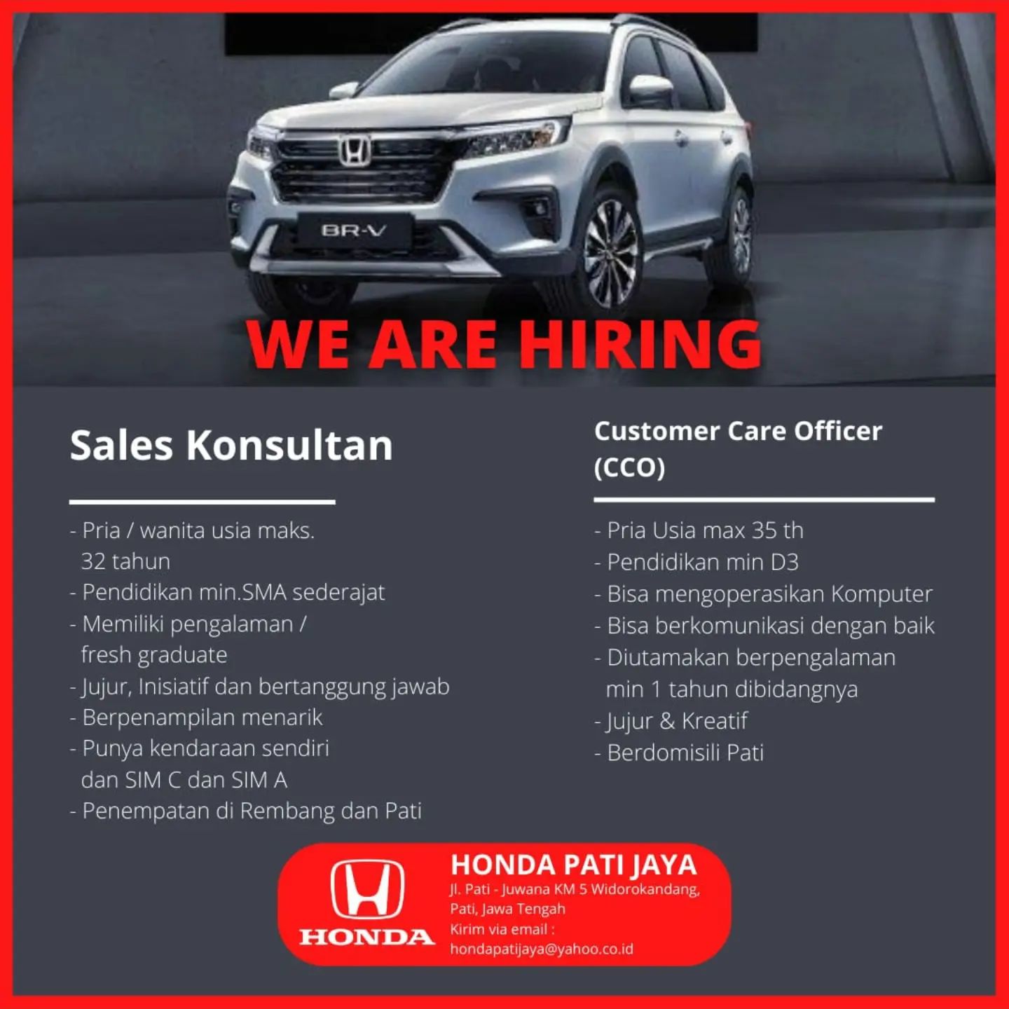 Lowongan Kerja Sales Konsultan di Dealer Honda Pati Jaya