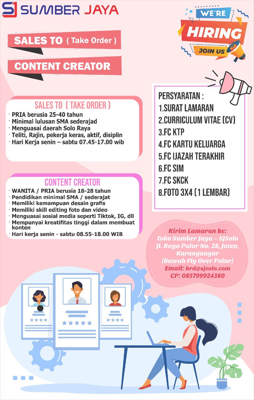 Lowongan Kerja Sales TO & Content Creator di Toko Sumber Jaya Solo