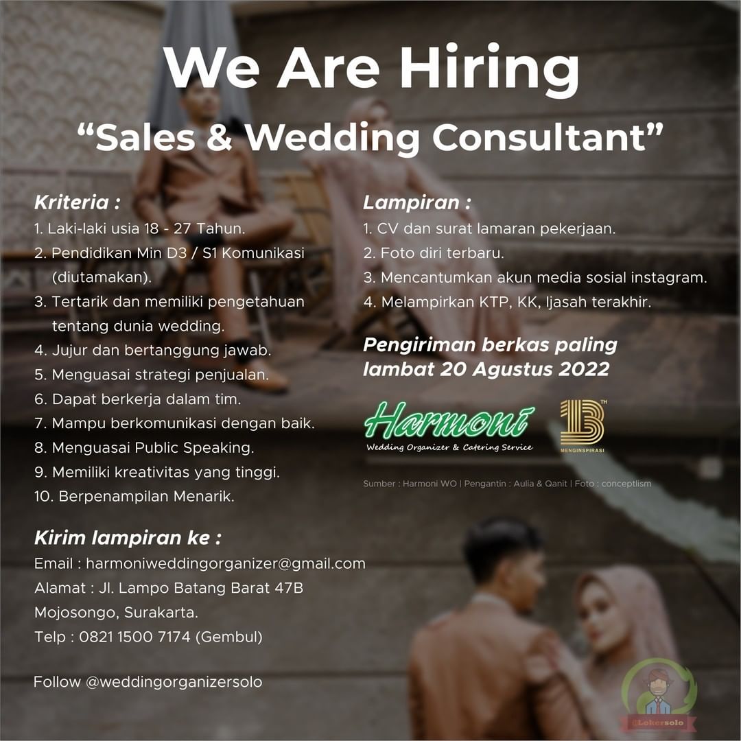 Lowongan Kerja Sales dan Wedding Consultant di Harmoni WO & Catering Solo