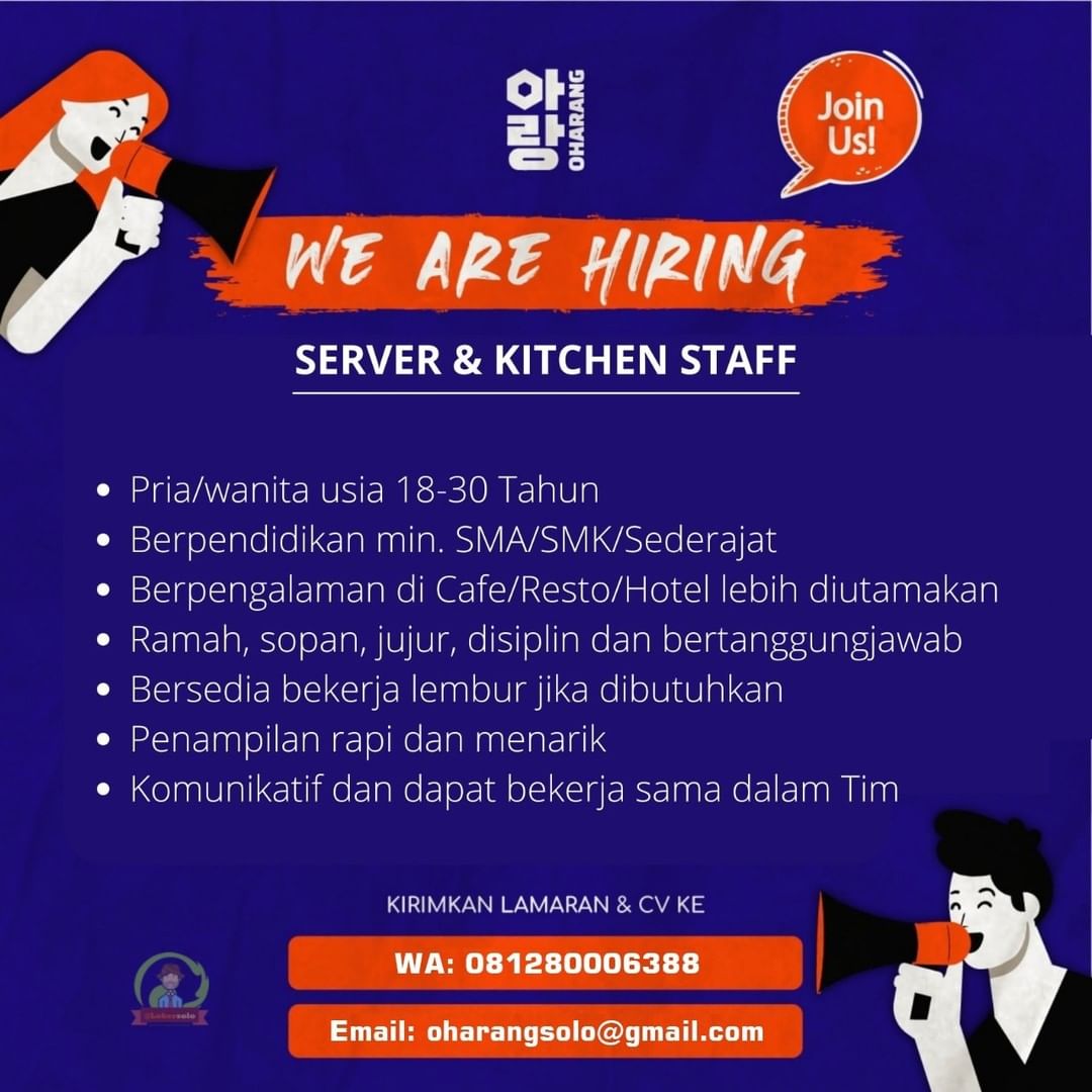 Lowongan Kerja Server & Kitchen Staff di OHARANG Solo