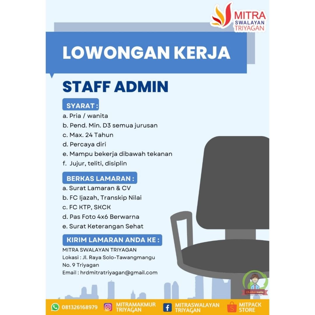 Lowongan Kerja Staff Admin di Mitra Swalayan Triyagan Karanganyar