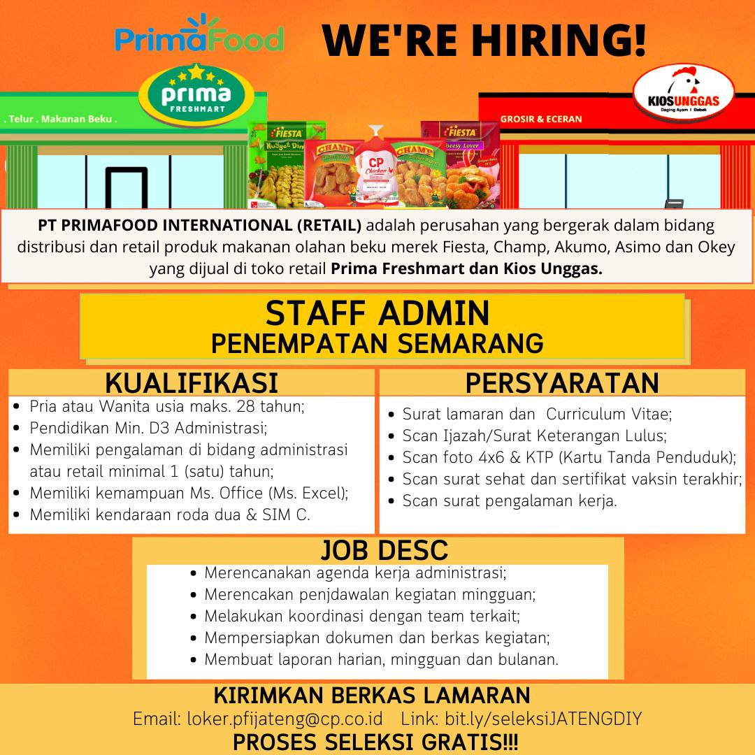 Lowongan Kerja Staff Admin di Primafood Semarang